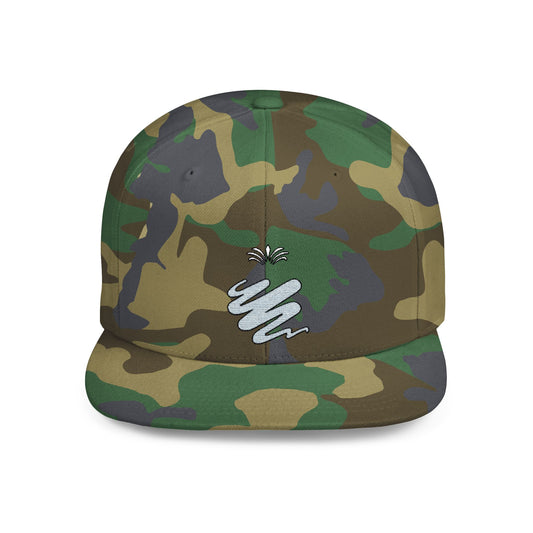 Trendy Flat Bill Snapback Hat Green Camo Color